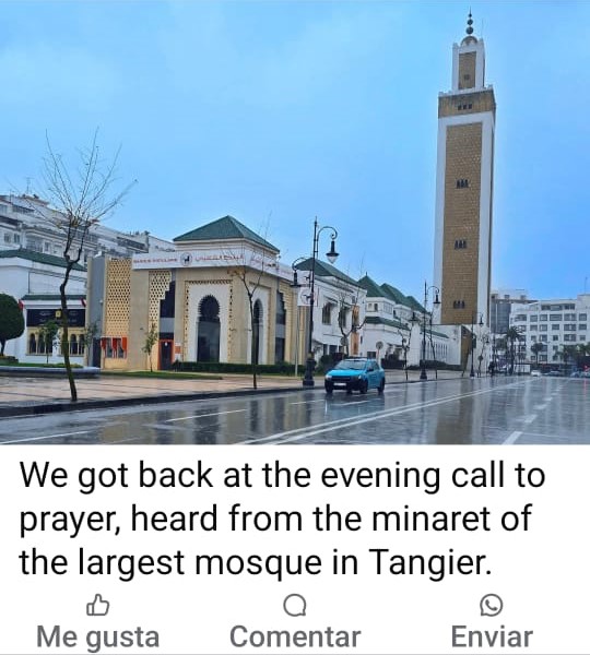 Customer sharing experience about evening call to prayer at Tangier's largest mosque